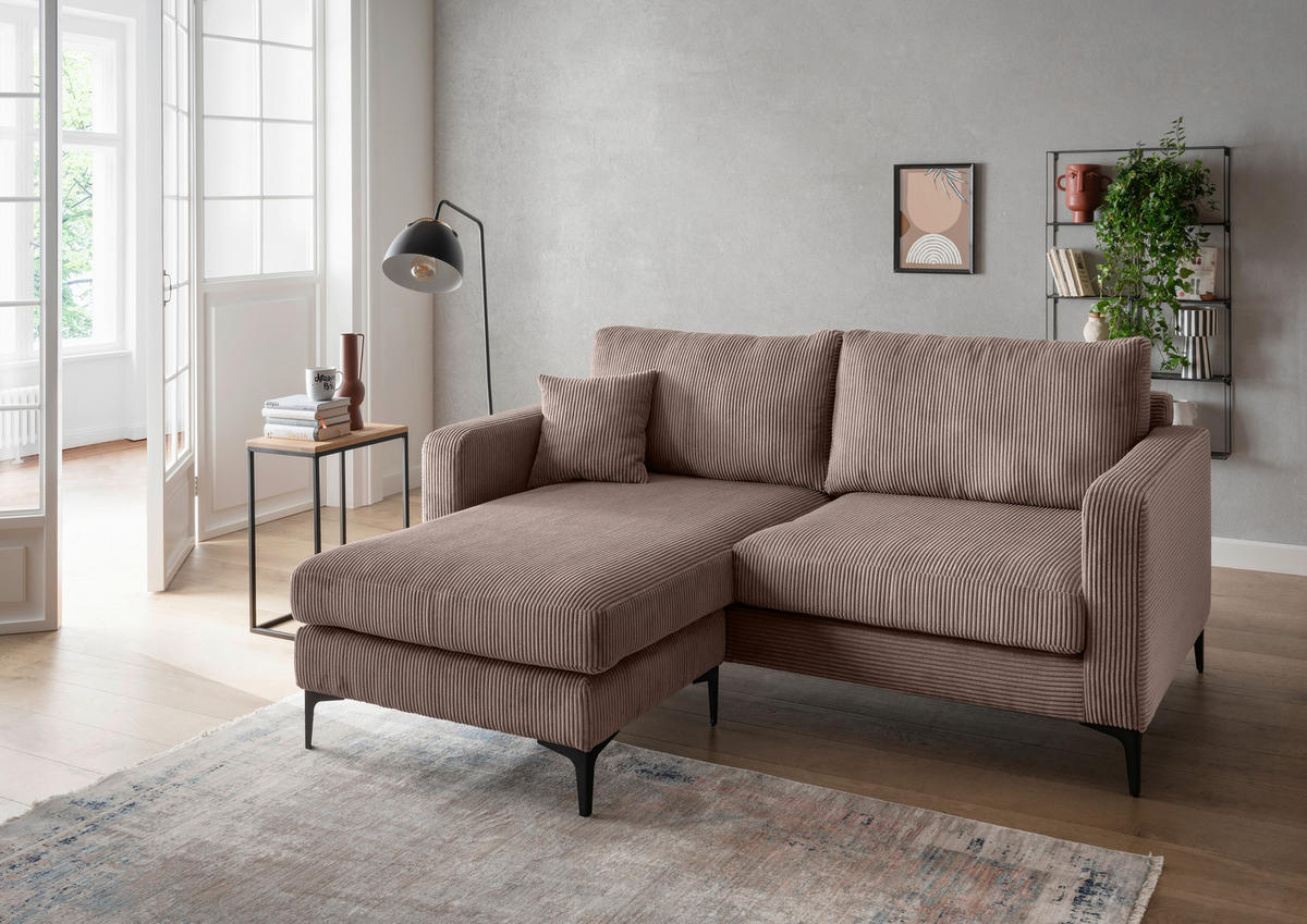 ECKSOFA in Cord Graubraun  - Graubraun/Schwarz, Basics, Textil/Metall (204/153cm) - Livetastic