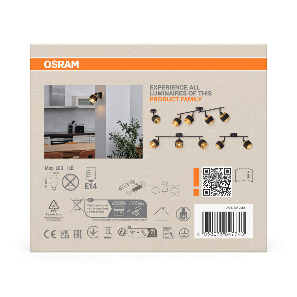 LED-STRAHLER 10/14,5/14,5 cm   - Goldfarben/Schwarz, Basics, Textil/Metall (10/14,5/14,5cm) - Osram