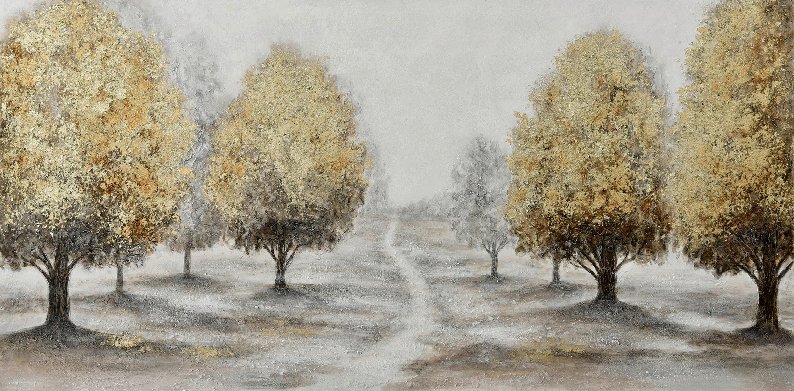 ÖLGEMÄLDE Bäume 150/70 cm  - Hellbraun/Goldbraun, Design, Holz/Textil (150/70cm) - Monee