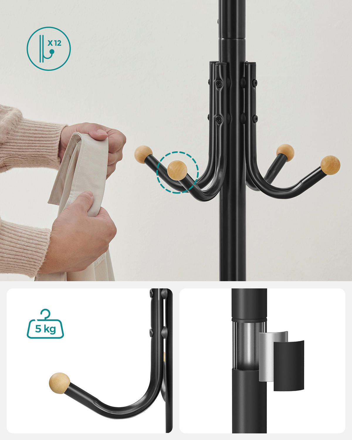 KLEIDERSTÄNDER in Schwarz 56,5/180,1/56,5 cm   - Schwarz, Trend, Holz/Kunststoff (56,5/180,1/56,5cm) - Boxxx