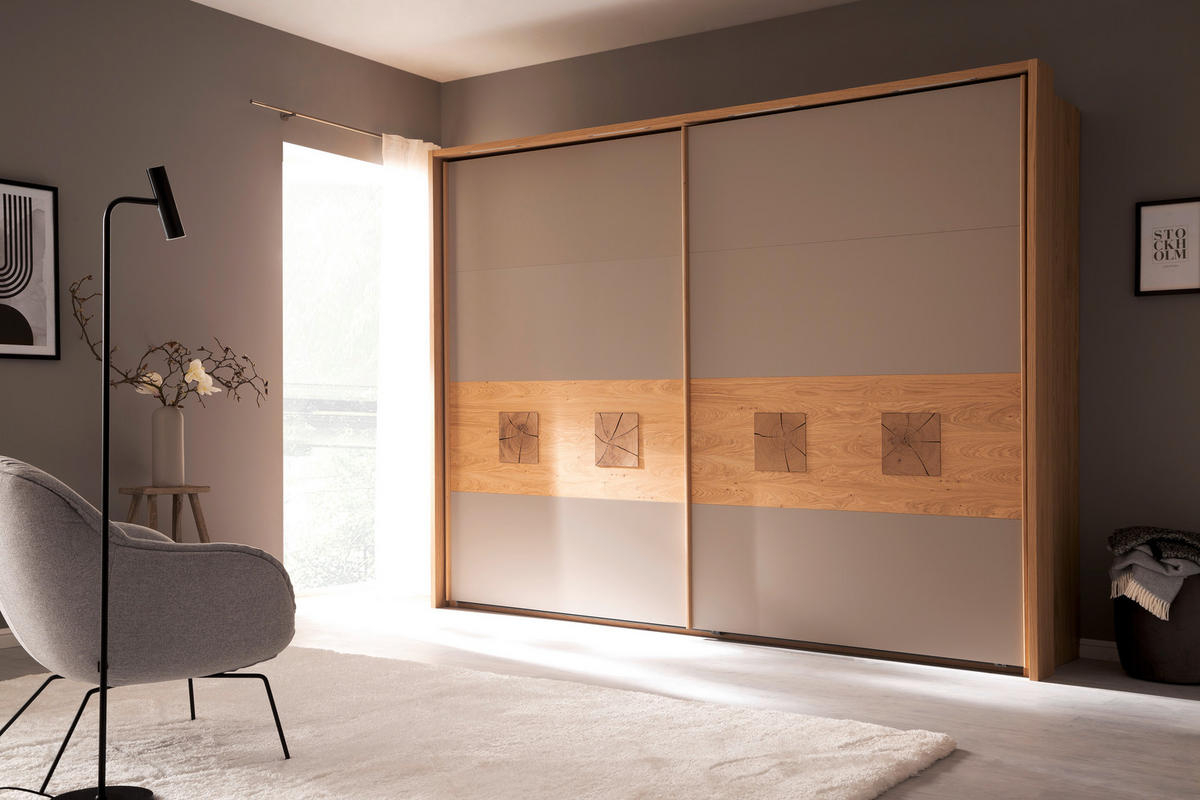 SCHWEBETÜRENSCHRANK  in Taupe, Eichefarben  - Taupe/Eichefarben, Design, Holz/Holzwerkstoff (301,3/230,4/68cm) - Schöner Wohnen