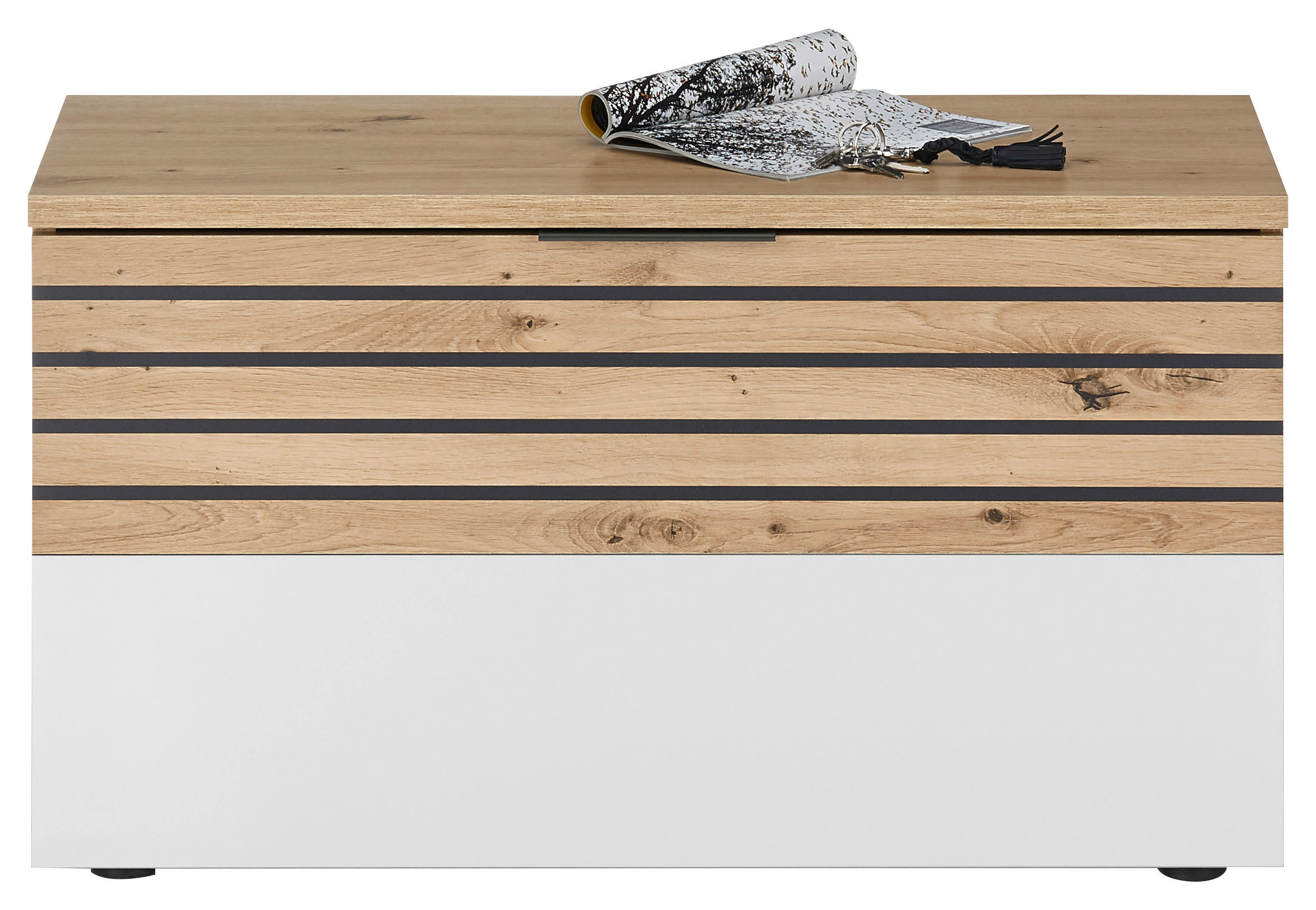 HALLBÄNK 85/48/38 cm vit, mörkgrå, ek Artisan 48/85/38 cm