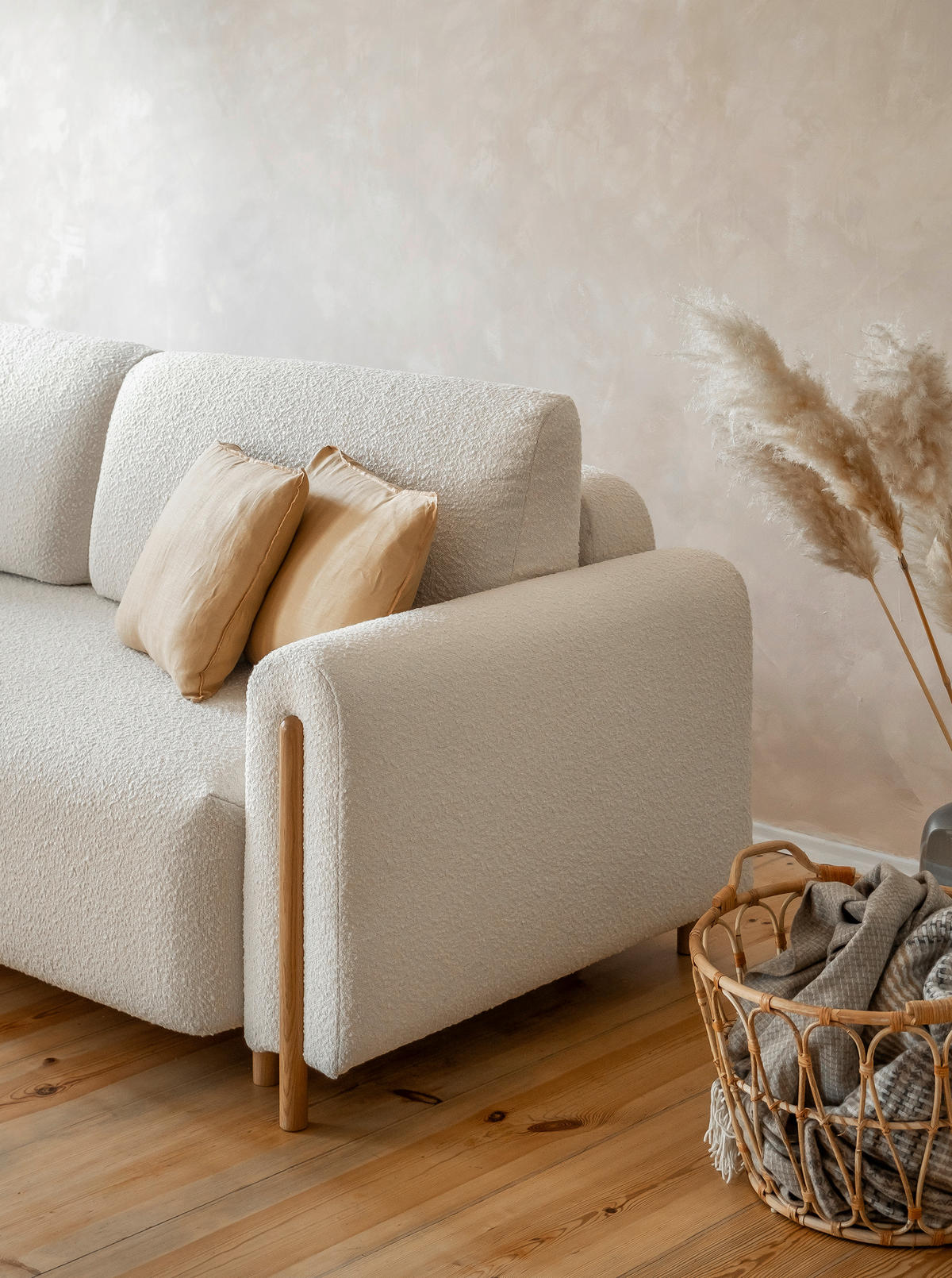SCHLAFSOFA in Bouclé Naturfarben, Beige  - Eichefarben/Beige, Design, Holz/Textil (244/97/97cm) - MID.YOU