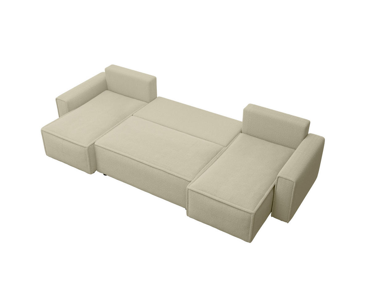 WOHNLANDSCHAFT Beige Bouclé  - Beige/Schwarz, MODERN, Kunststoff/Textil (140/305/140cm) - Carryhome