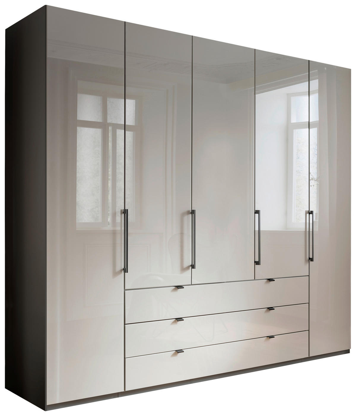 KLEIDERSCHRANK 250/236/58 cm,  in Grau, Hellgrau, 5-türig  - Schieferfarben/Hellgrau, KONVENTIONELL, Glas/Holzwerkstoff (250/236/58cm) - Novel