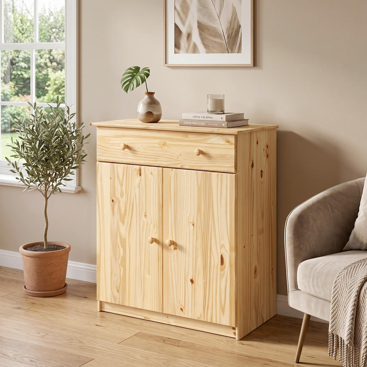 KOMMODE , 91/107/43 cm, 1 Schublade(n)  - Naturfarben, Design, Holz (91/107/43cm) - MID.YOU
