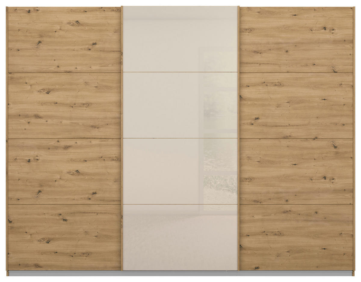 SCHWEBETÜRENSCHRANK 271/210/62 cm,  in Champagner, Eiche Artisan, 3 Tür(en)  - Champagner/Eiche Artisan, KONVENTIONELL, Glas/Holzwerkstoff (271/210/62cm) - Carryhome