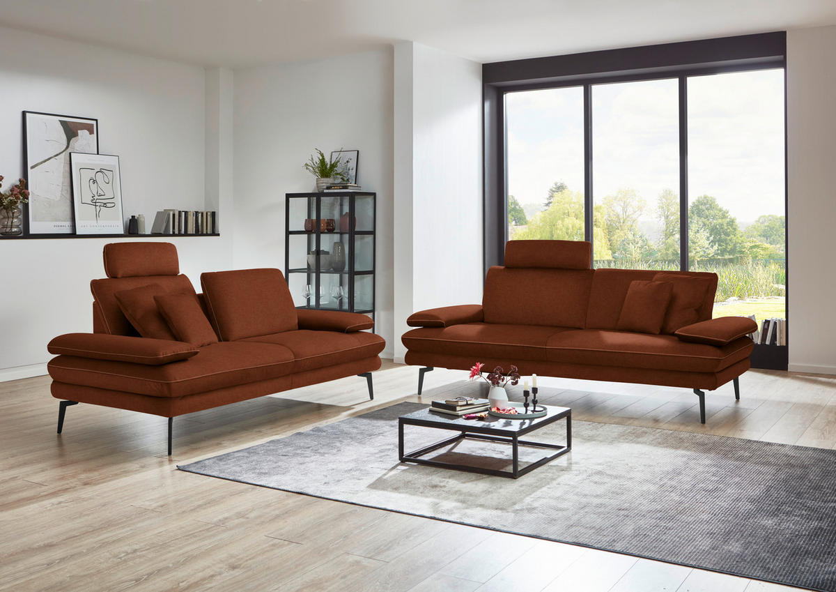 3-SITZER-SOFA in Velours Kupferfarben  - Beige/Schwarz, Design, Textil/Metall (222/89/104cm) - Dieter Knoll