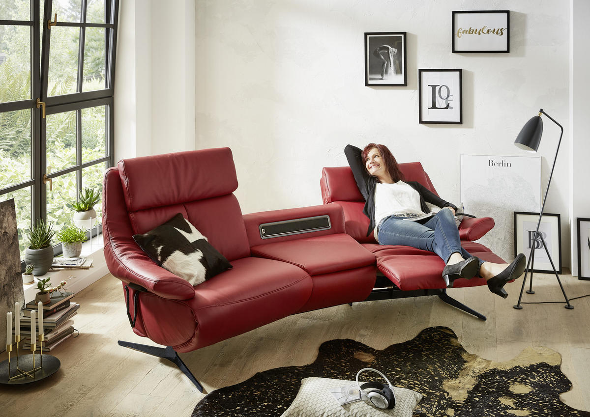 HEIMKINO-SOFA Echtleder Rot  - Anthrazit/Rot, KONVENTIONELL, Leder (254/107/105cm) - Himolla Komfortklass