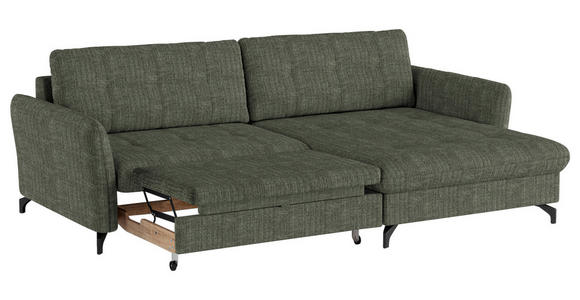 ECKSOFA in Flachgewebe, Leinenoptik Grün  - Schwarz/Grün, Design, Textil/Metall (242/170cm) - Xora