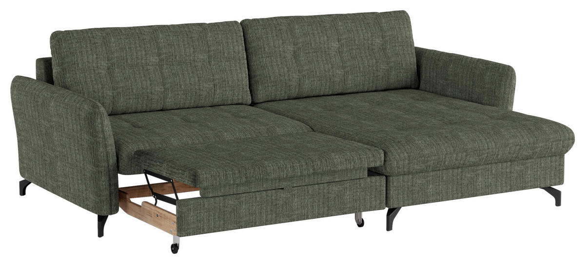 ECKSOFA in Flachgewebe, Leinenoptik Grün  - Schwarz/Grün, Design, Textil/Metall (242/170cm) - Xora