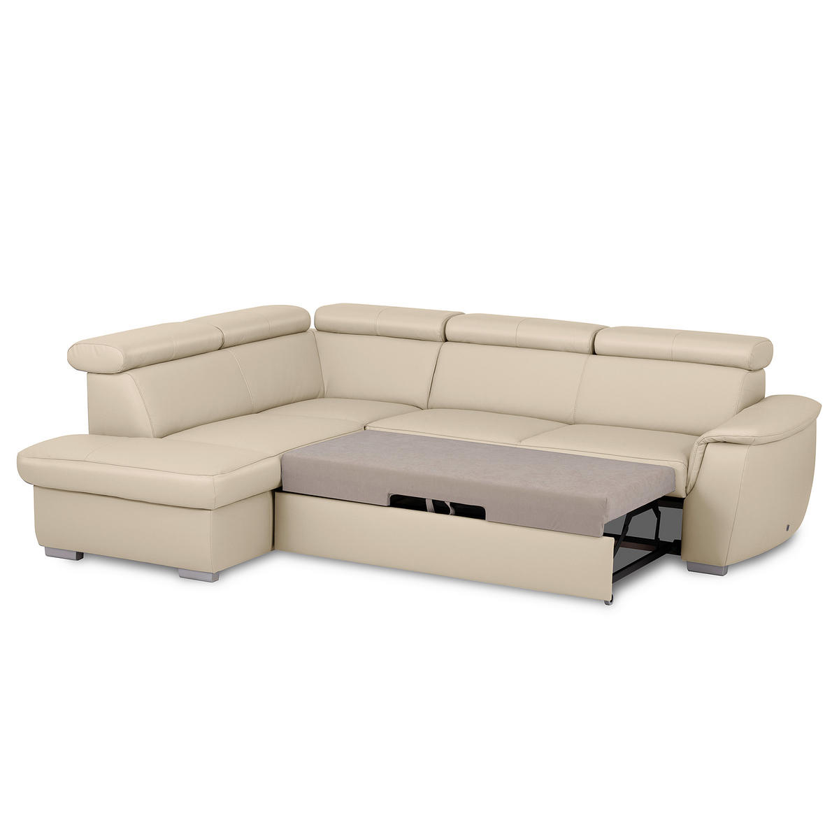 WOHNLANDSCHAFT  in Kombination Echtleder/Lederlook Grau  - Grau, Leder/Metall (211/262cm) - Celina Home