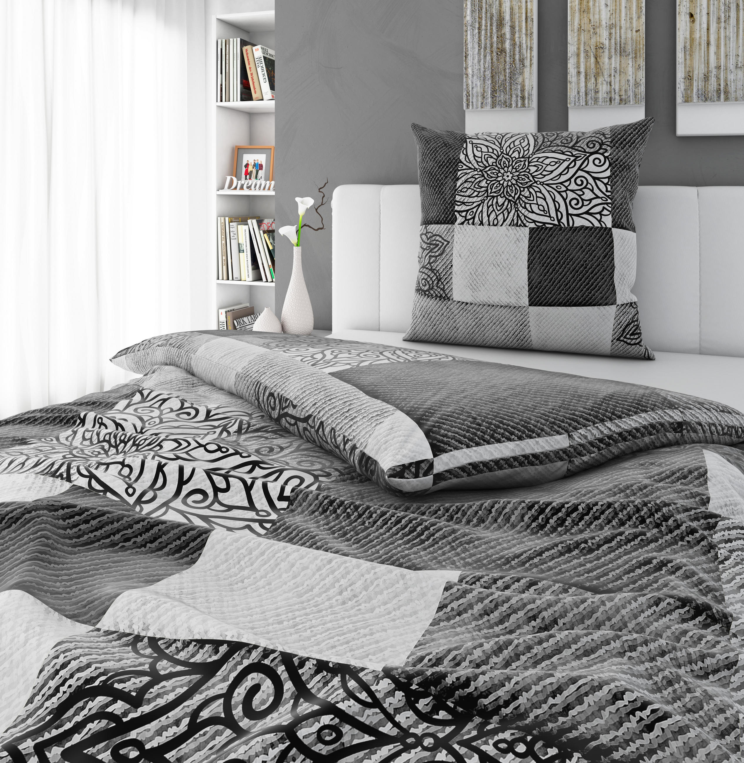 BETTWÄSCHE Onkali Satin 155/220 cm  - Anthrazit/Silberfarben, KONVENTIONELL, Textil (155/220cm) - Esposa