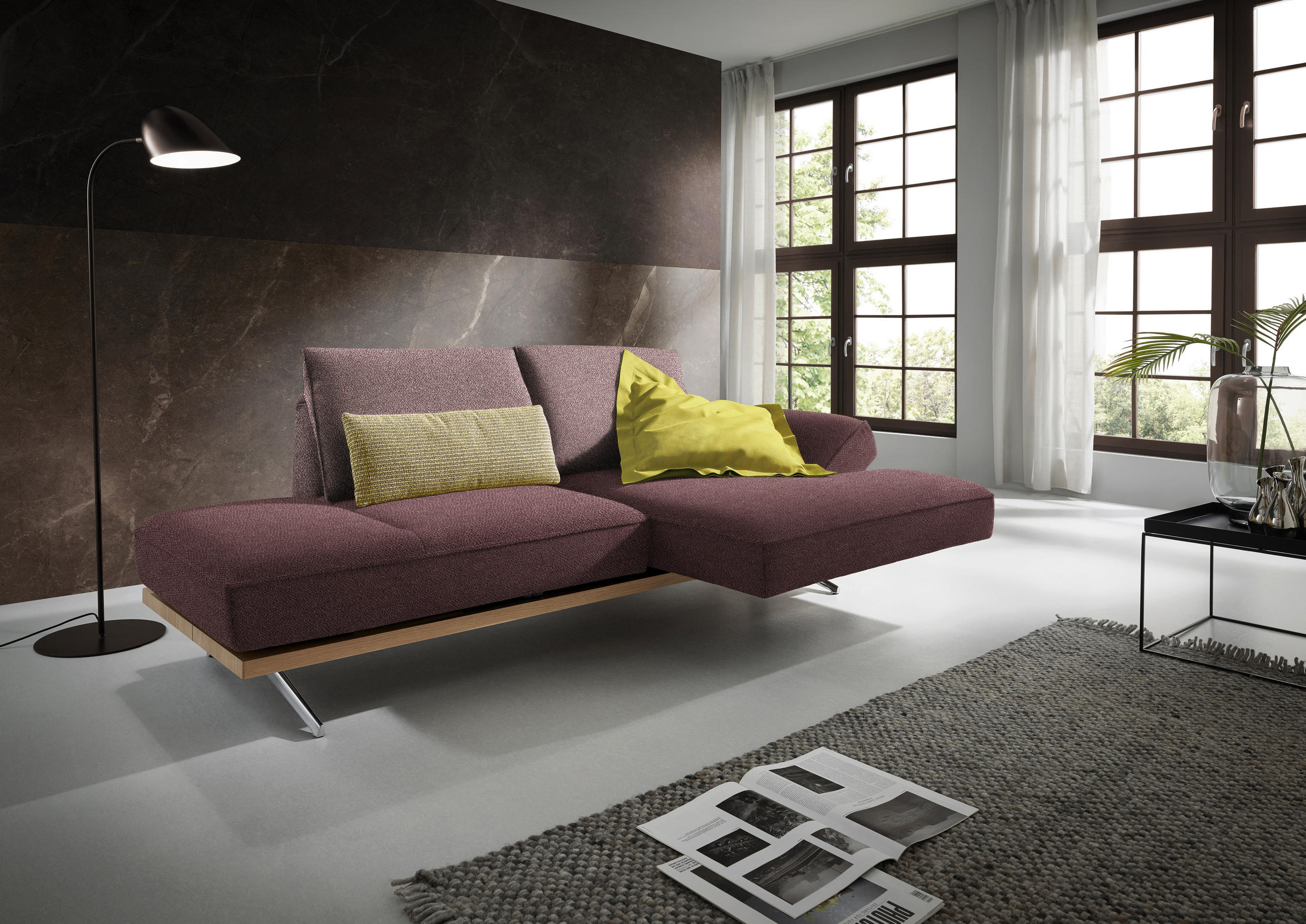 ECKSOFA in Flachgewebe Rosa  - Chromfarben/Rosa, Design, Holz/Textil (240/132cm) - Koinor