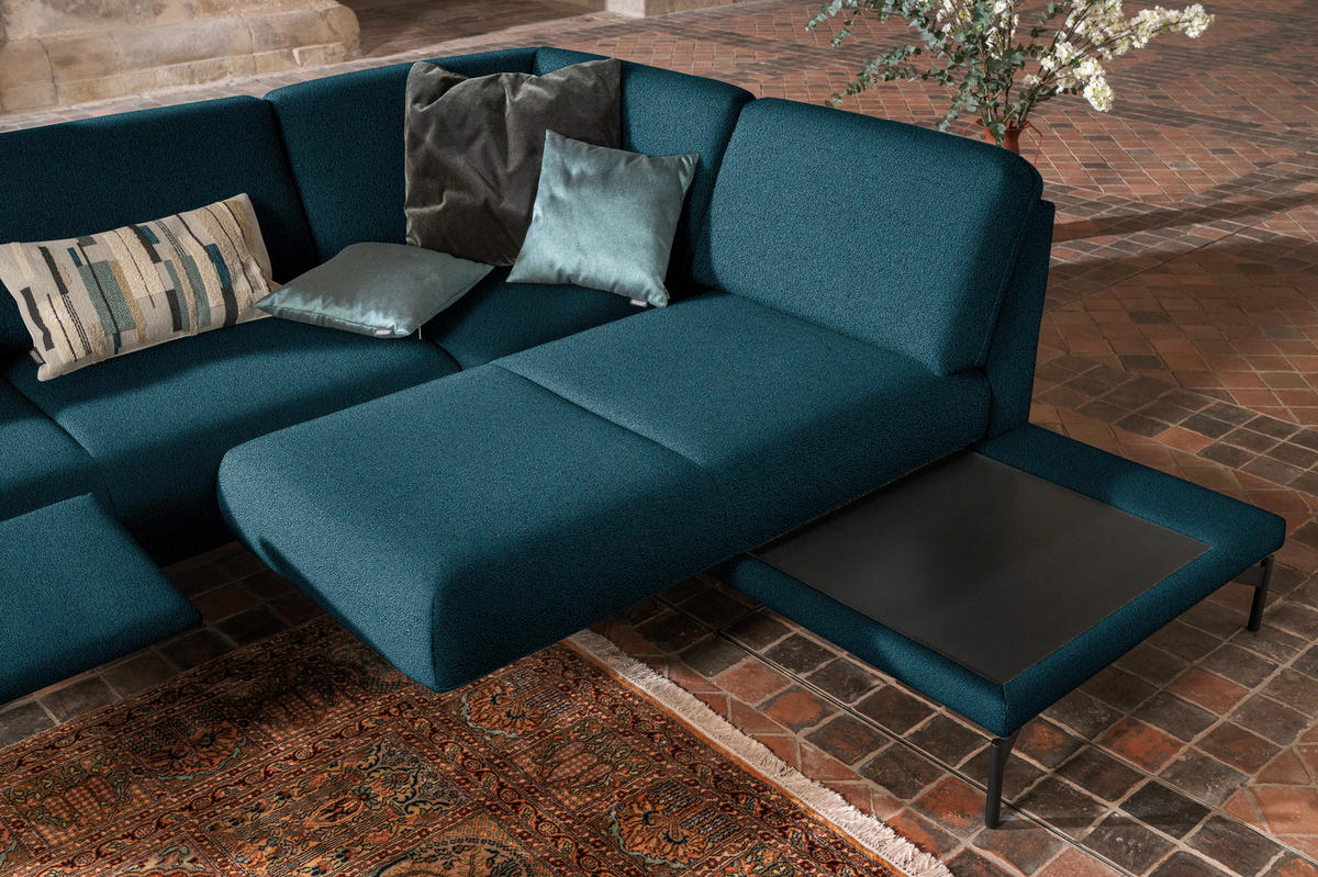 ECKSOFA in Flachgewebe, Struktur Petrol  254/230 cm  - Anthrazit/Petrol, Design, Textil/Metall (254/230cm) - Johann Jakob
