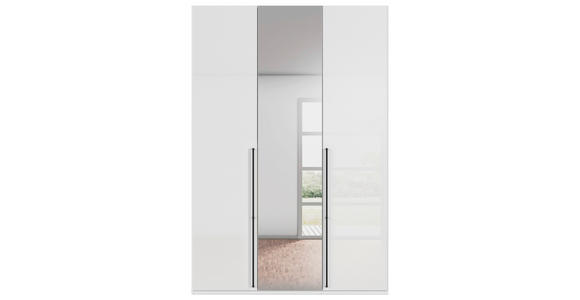 DREHTÜRENSCHRANK 151/235/61 cm,  in Weiß, Weiß Hochglanz, 3-türig  - Chromfarben/Edelstahlfarben, Basics, Glas/Holzwerkstoff (151/235/61cm) - Novel