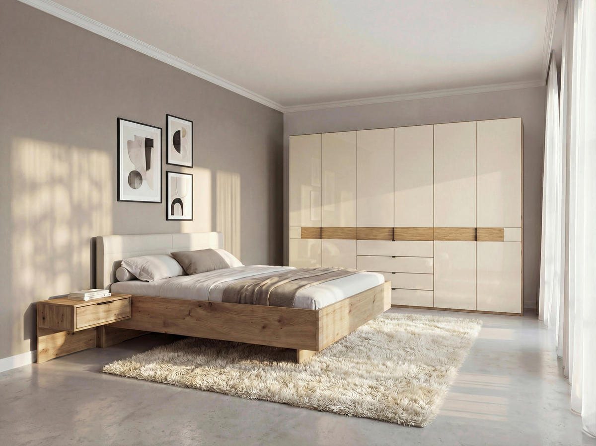 SCHLAFZIMMER Champagner, Eiche Bianco  - Eiche Bianco/Champagner, Design, Glas/Holz (180/200cm) - Musterring