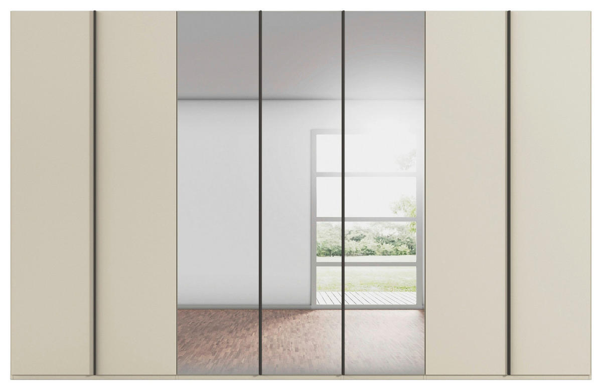 DREHTÜRENSCHRANK 350/223/61 cm,  in Champagner, 7-türig  - Champagner/Graphitfarben, Basics, Glas/Holzwerkstoff (350/223/61cm) - Novel