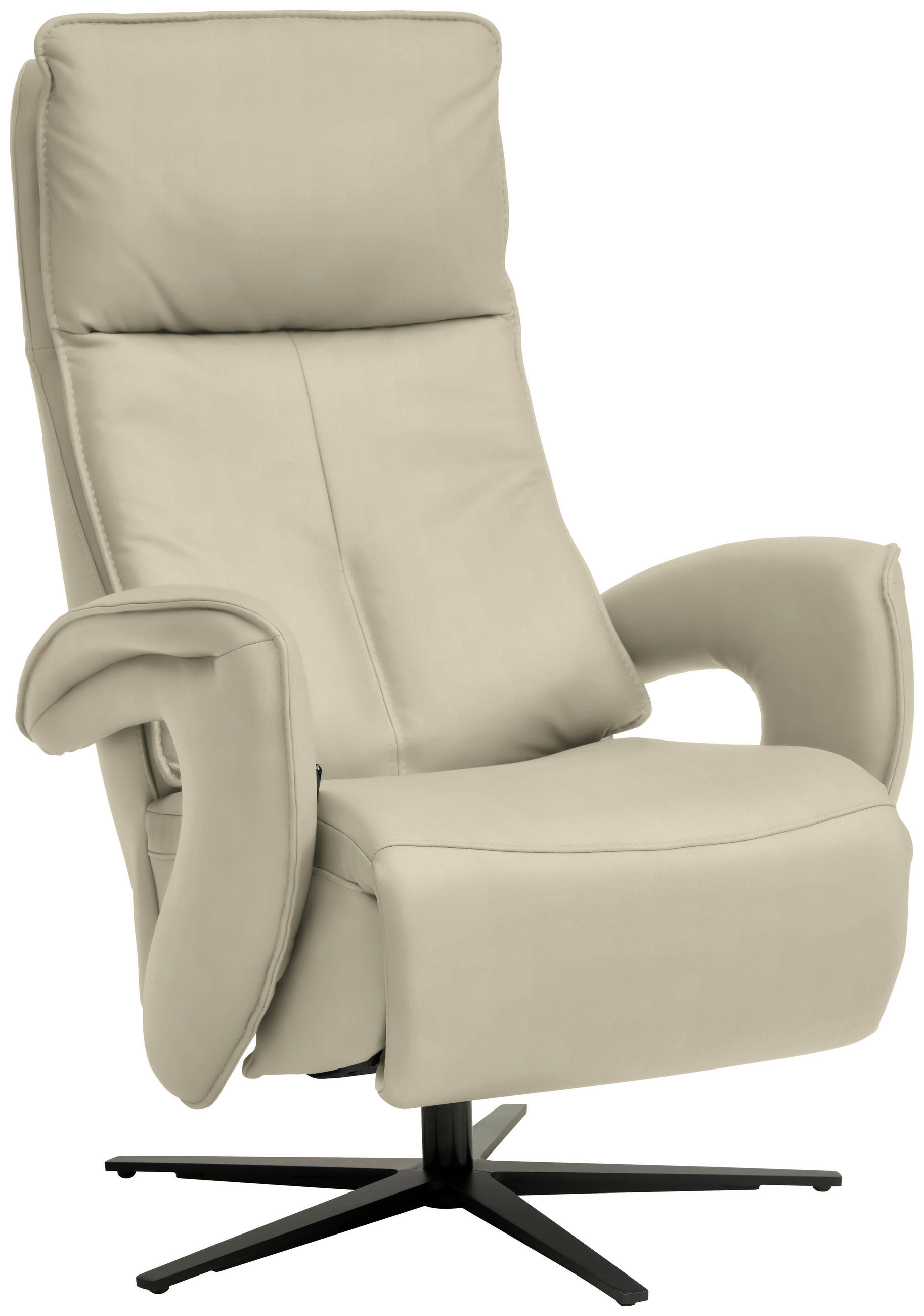 RELAXSESSEL in Leder Creme, Naturfarben  - Creme/Schwarz, Design, Leder/Metall (77/119/87cm) - Valdera