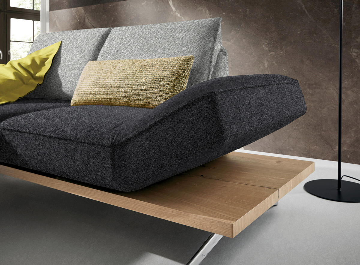 ECKSOFA in Flachgewebe Grau, Hellgrau  132/240 cm  - Chromfarben/Hellgrau, Design, Holz/Textil (132/240cm) - Koinor
