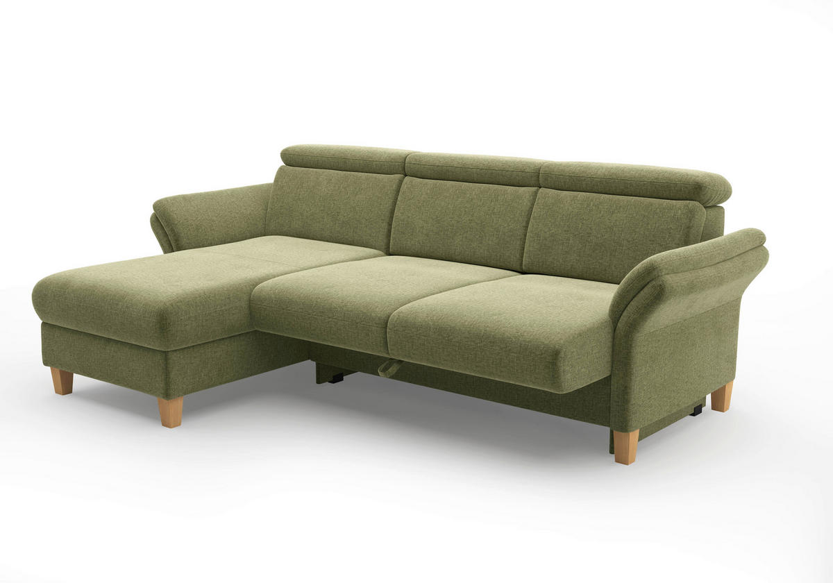 ECKSOFA GLENDALE E Hellgrün Flachgewebe  - Eichefarben/Hellgrün, KONVENTIONELL, Holz/Textil (166/253cm) - Sit & More