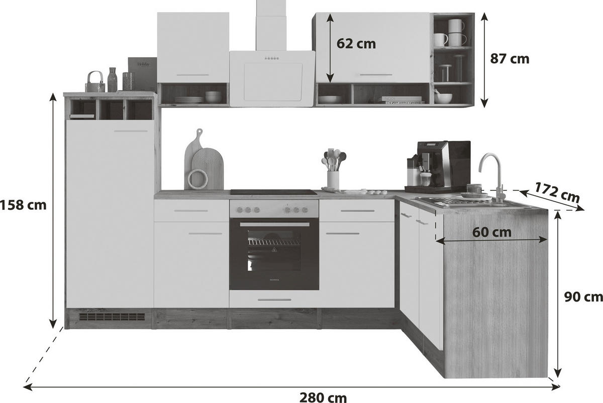 SAROKKONYHA  - fehér/vad tölgy, Basics, faalapú anyag/fém (280/172cm) - Respekta