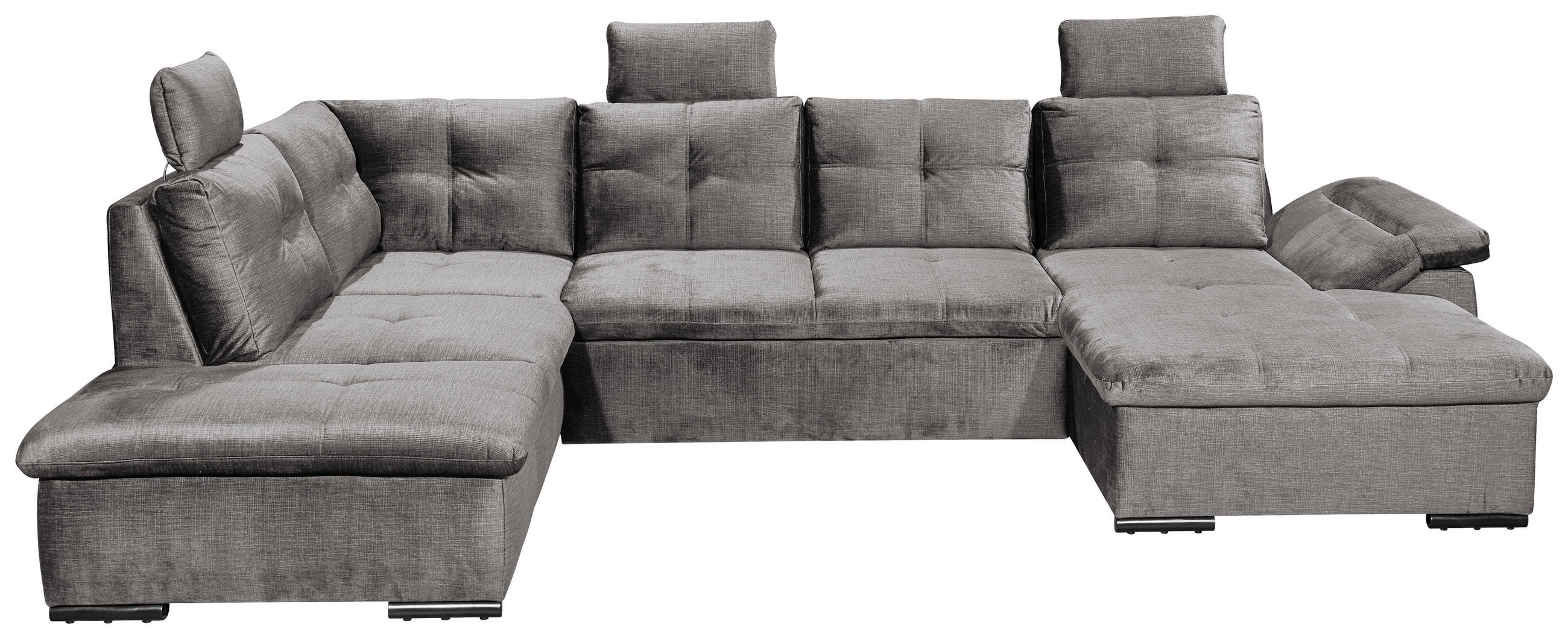 WOHNLANDSCHAFT in Mikrovelours Hellgrau  - Hellgrau/Schwarz, KONVENTIONELL, Kunststoff/Textil (217/334/127cm) - Carryhome