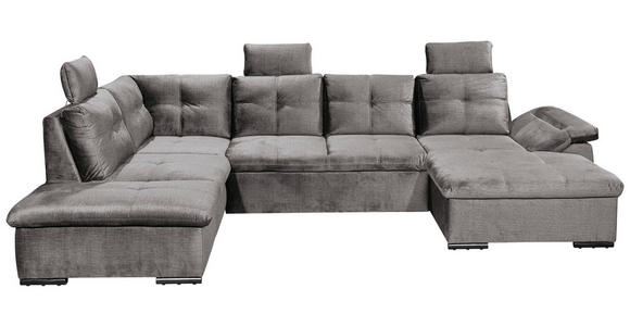 WOHNLANDSCHAFT in Mikrovelours Hellgrau  - Hellgrau/Schwarz, KONVENTIONELL, Kunststoff/Textil (217/334/127cm) - Carryhome