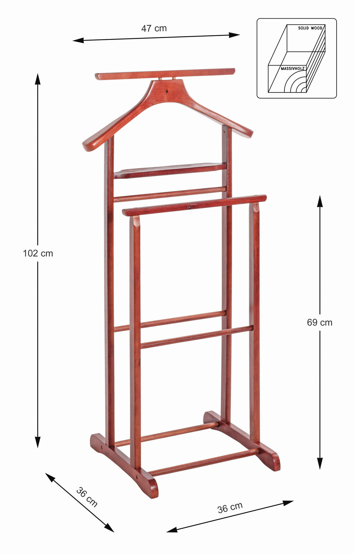 HERRENDIENER Kirschbaumfarben  - Kirschbaumfarben, KONVENTIONELL, Holz (47/102/36cm)