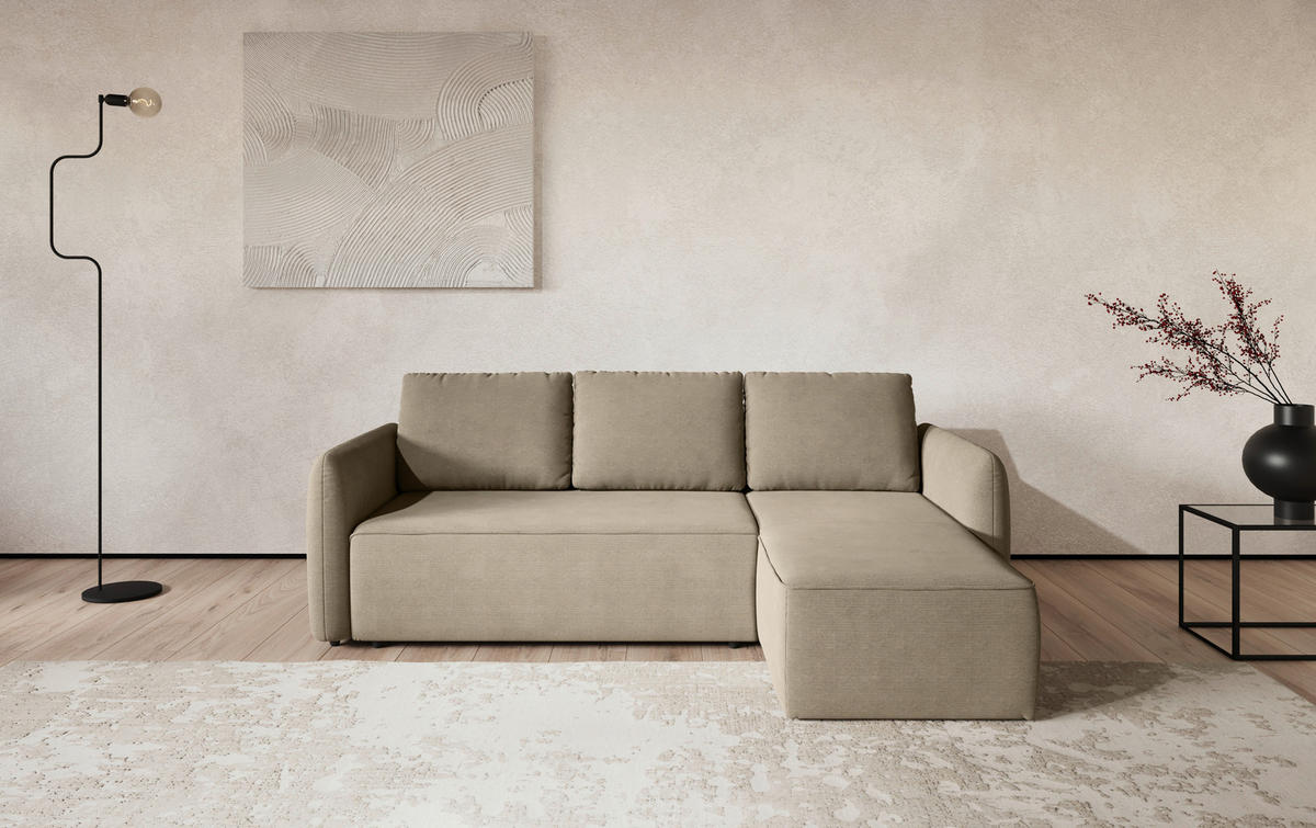 ECKSOFA Cord Hellbraun  - Hellbraun/Schwarz, Trend, Kunststoff/Textil (239/170cm) - MID.YOU