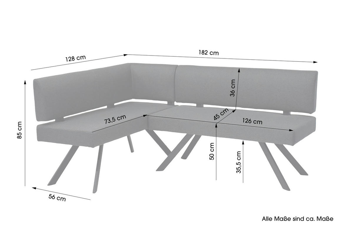 ECKBANK 85/182 cm Dunkelgrau   - Dunkelgrau/Schwarz, MODERN, Textil/Metall (85/182cm) - MID.YOU