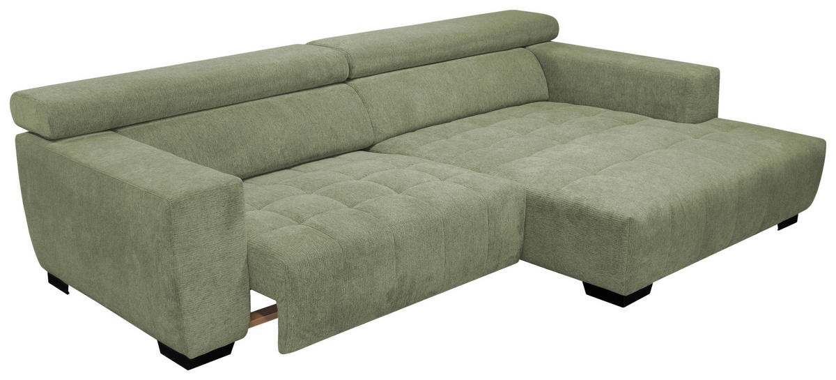 ECKSOFA in Webstoff Olivgrün  - Schwarz/Olivgrün, Konventionell, Textil/Metall (279/182cm) - Hom`in