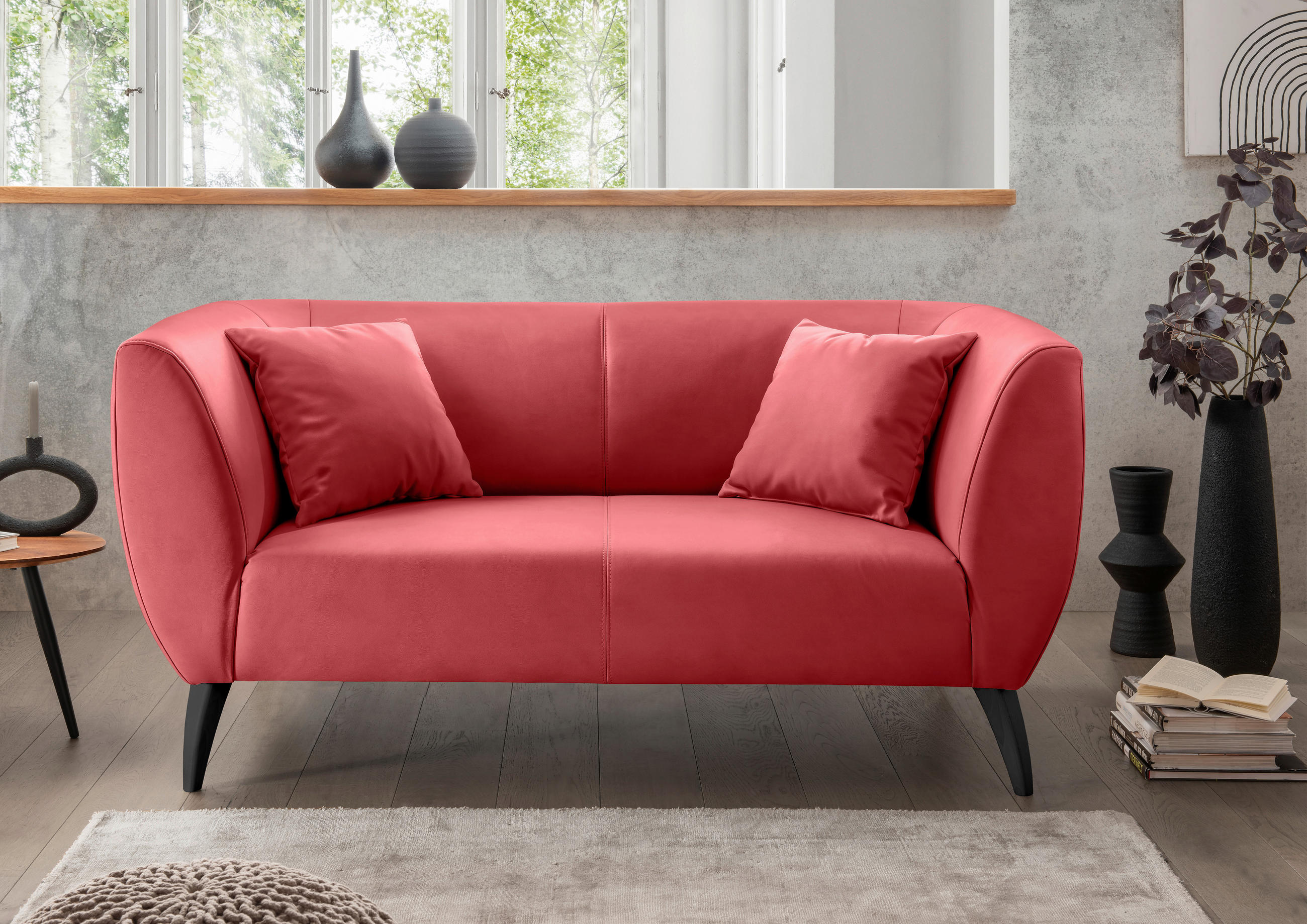 2-SITZER-SOFA Lederlook Rot  - Rot/Schwarz, MODERN, Holz/Textil (172/83/88cm) - Livetastic