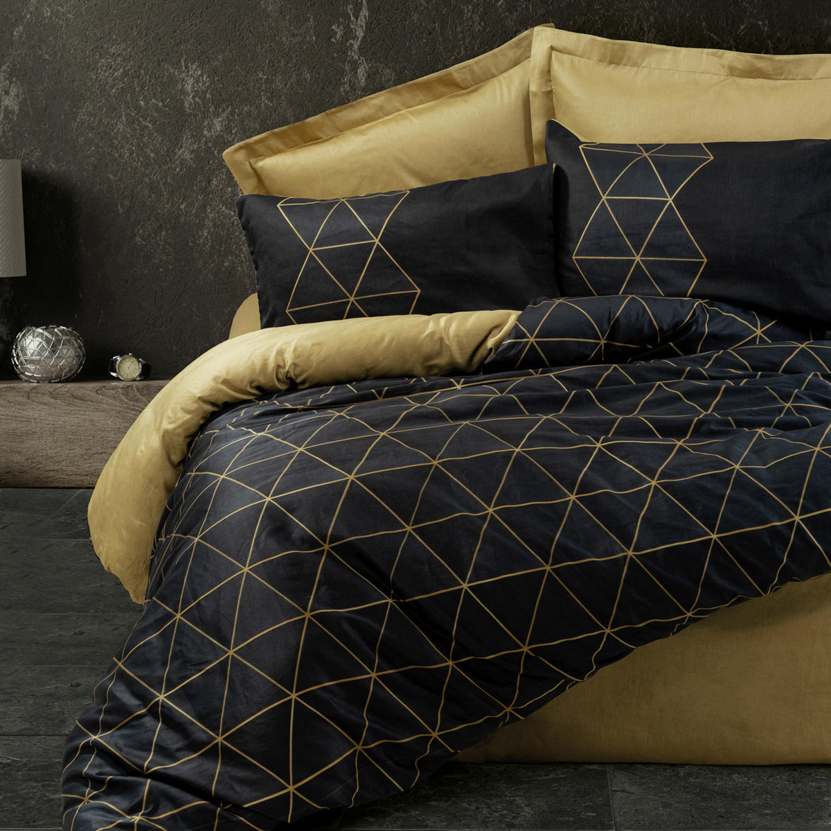 BETTWÄSCHE Renforcé 135/200 cm  - Goldfarben/Schwarz, Basics, Textil (135/200cm)