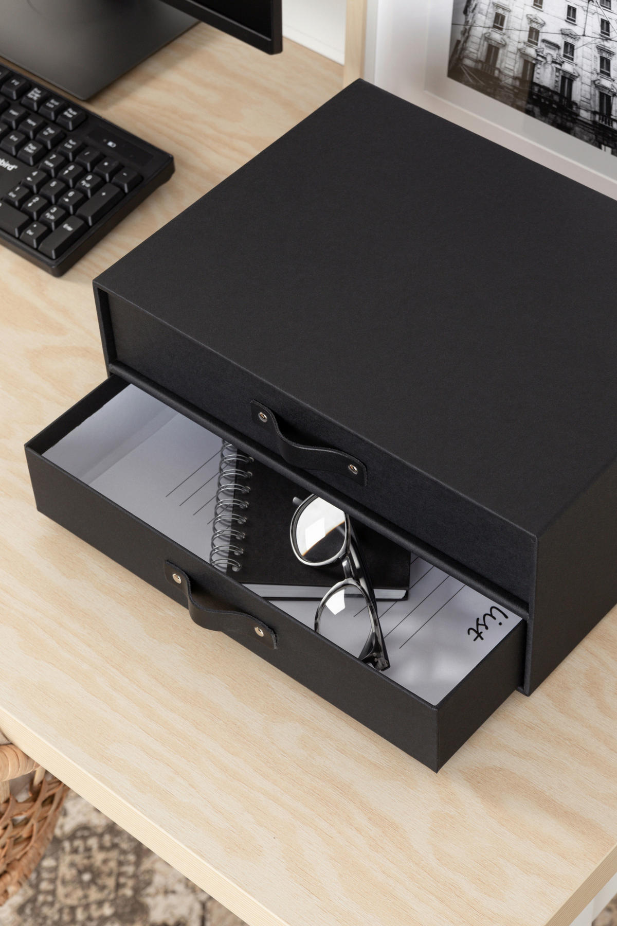 SCHUBLADENBOX    25.5/33.5/14.5 cm  - Schwarz, Basics, Karton/Leder (25.5/33.5/14.5cm)