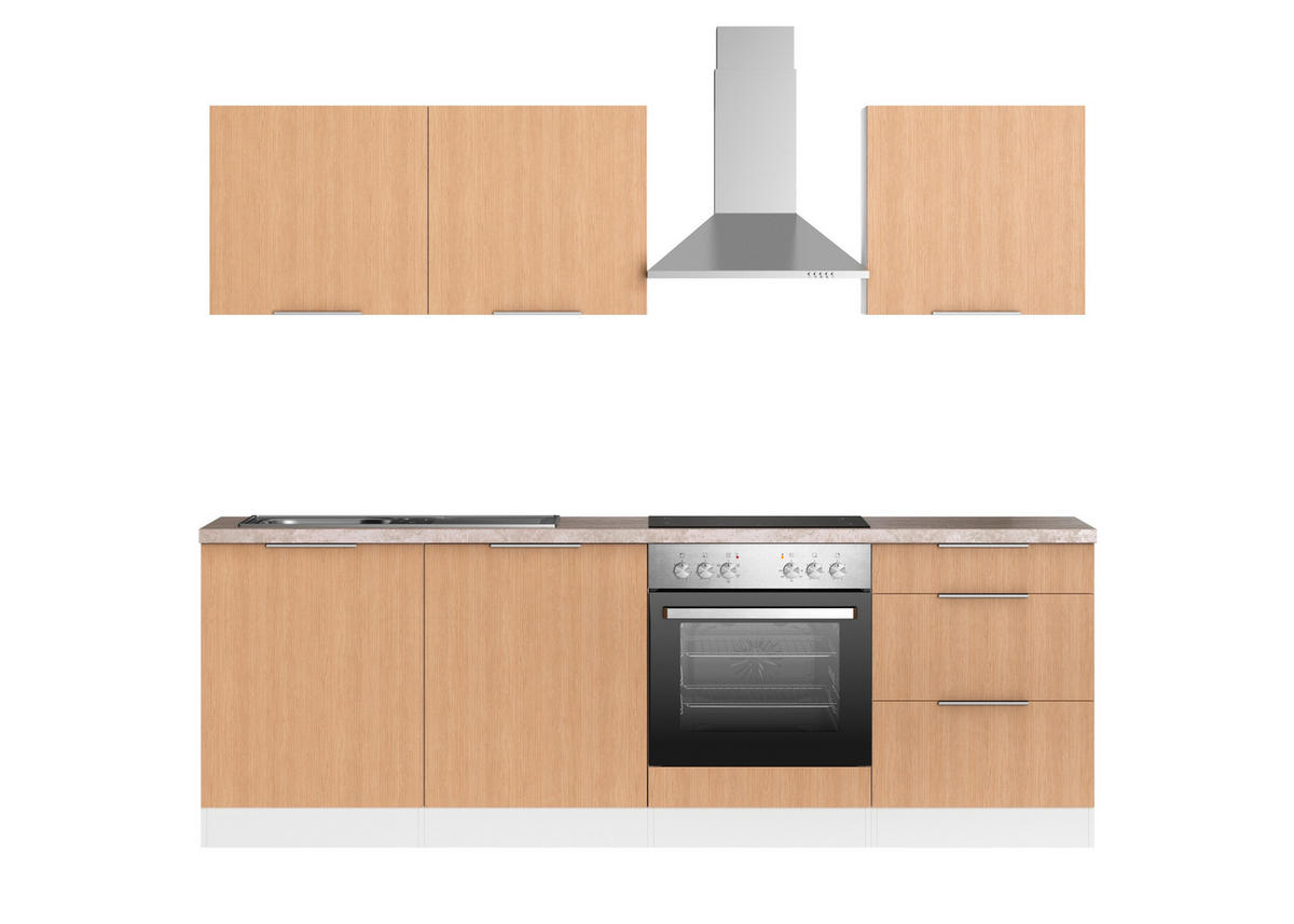 KÜCHENBLOCK 240 cm   in Weiss, Eichefarben  - Weiss/Eichefarben, Lifestyle, Holzwerkstoff/Metall (240cm) - Held