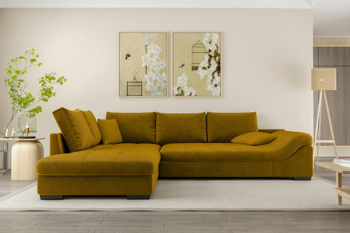ECKSOFA in Cord Currygelb  - Currygelb/Schwarz, Konventionell, Holz/Textil (202/298cm) - MID.YOU