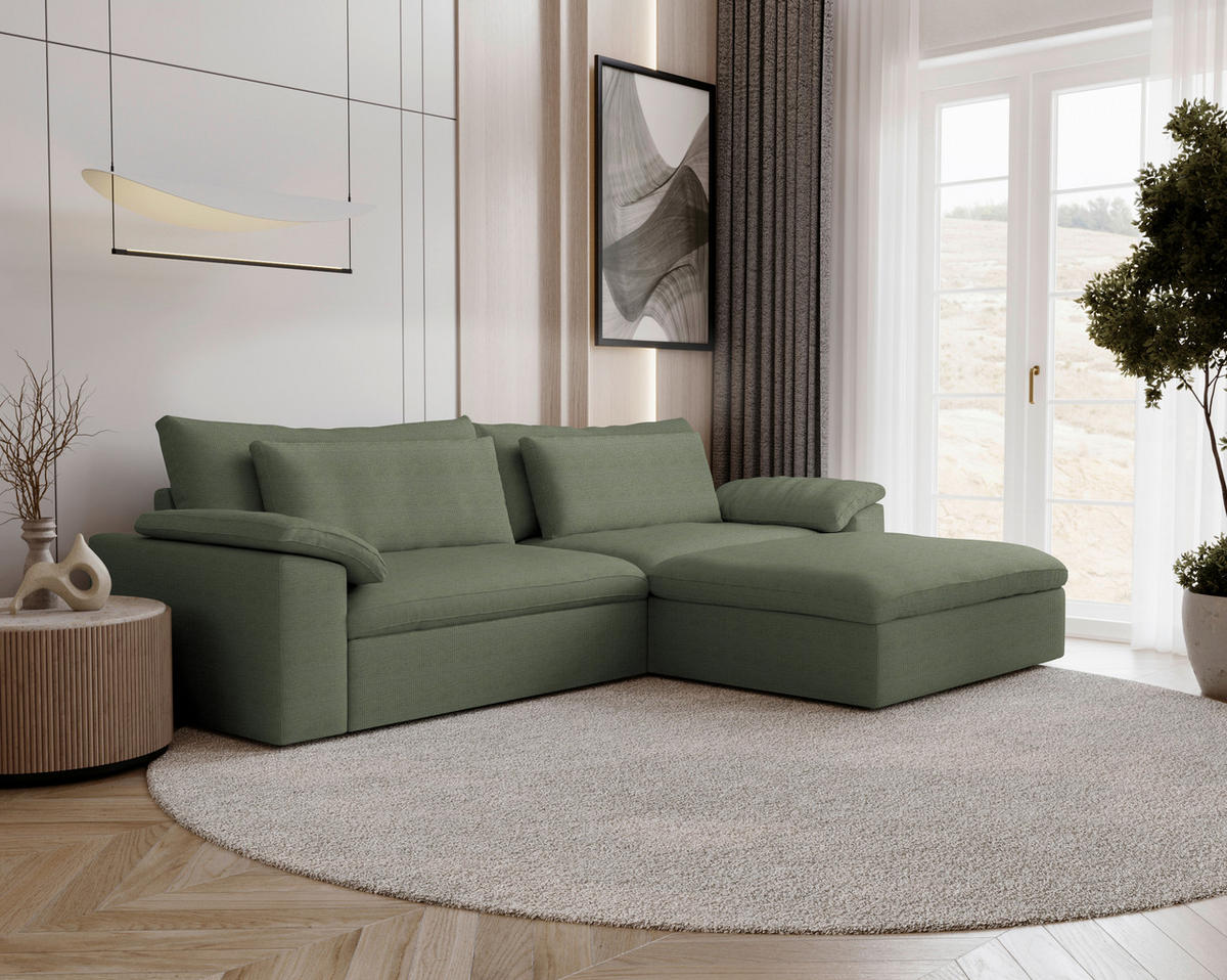 ECKSOFA  Chenille Dunkelgrün  - Dunkelgrün/Schwarz, Modern, Kunststoff/Textil (306/198cm) - Carryhome