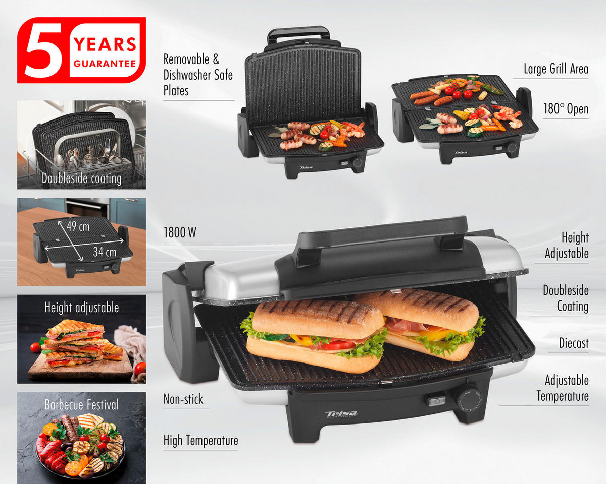 ELEKTROGRILL - Silberfarben, Design, Metall (40,50/31,00/14,50cm) - Trisa Electronics