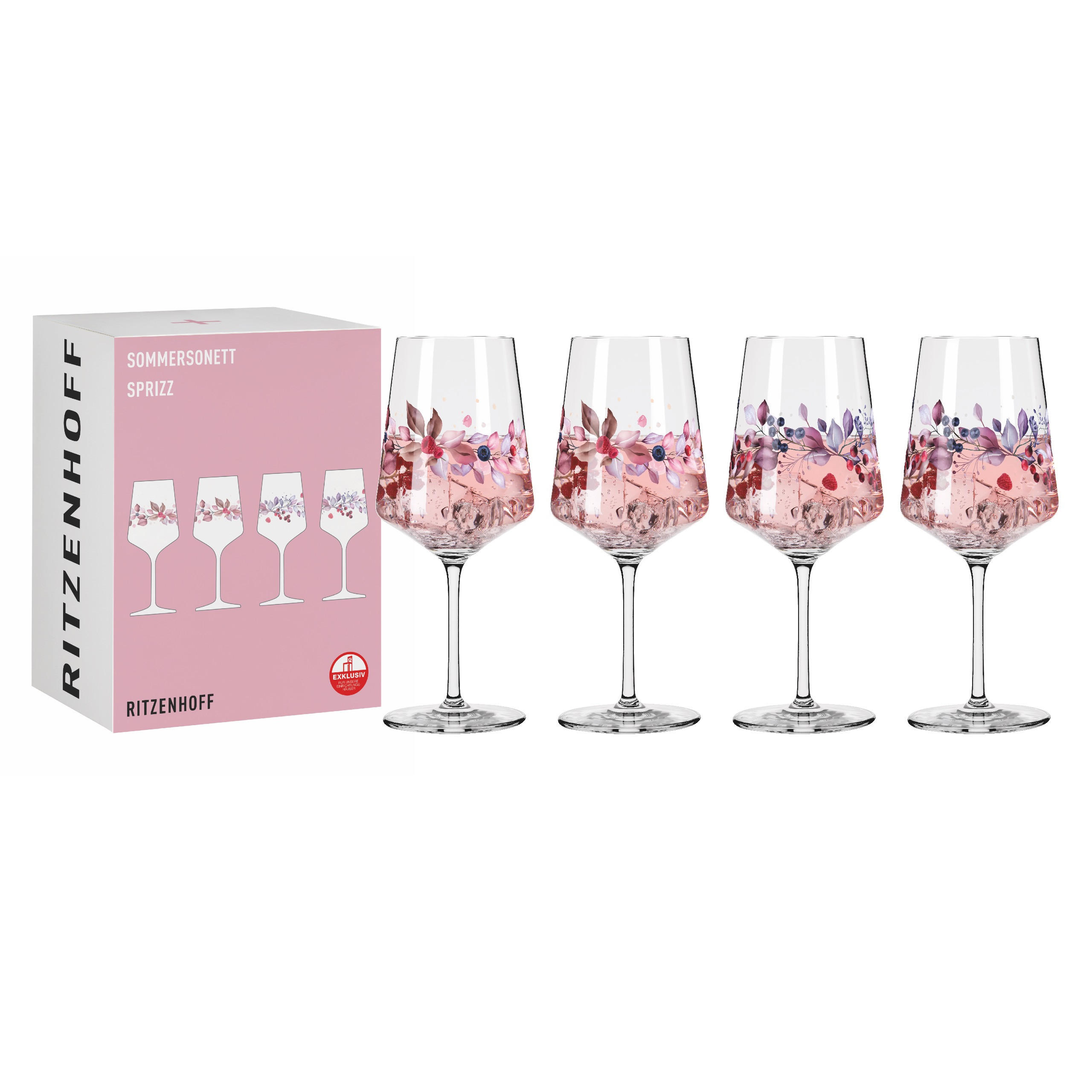 Thumbnail - Ritzenhoff Spritzerglas Sommerrausch, Rosa, Weiß, Altrosa, Flieder, Glas, 4-teilig, 544 ml, 9.3x22.5x9.3 cm, Fsc, Made i...