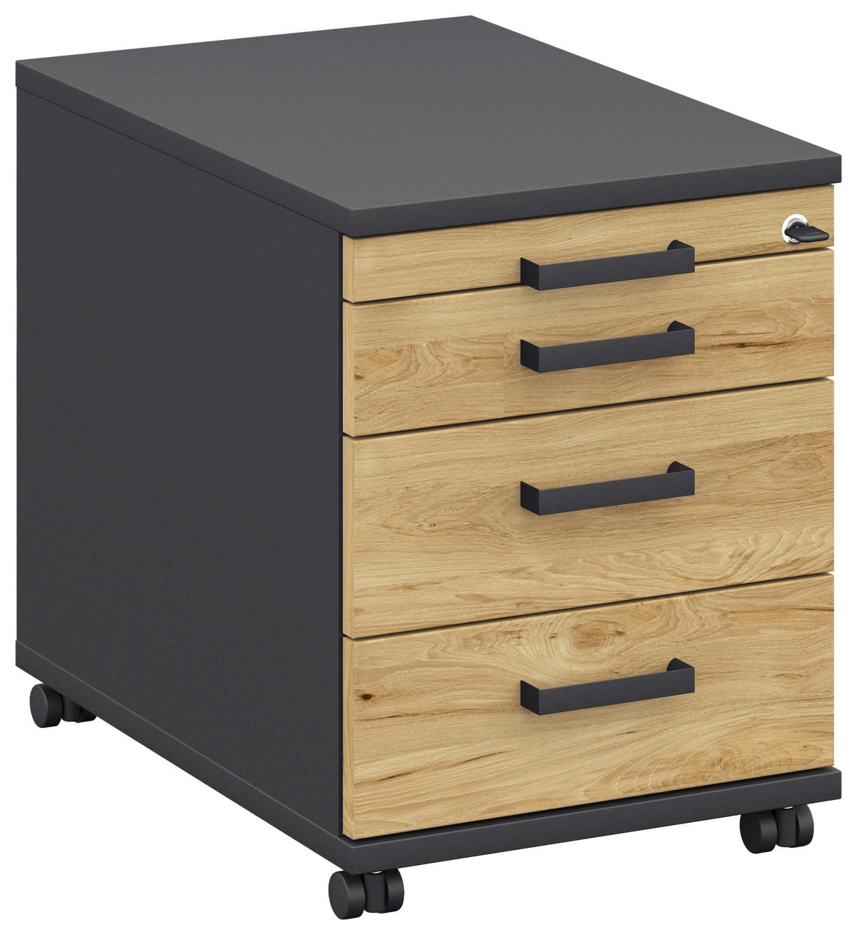 ROLLCONTAINER Hickory, Anthrazit  - Anthrazit/Hickory, Design, Holzwerkstoff/Kunststoff (42,7/54,4/60cm) - Moderano