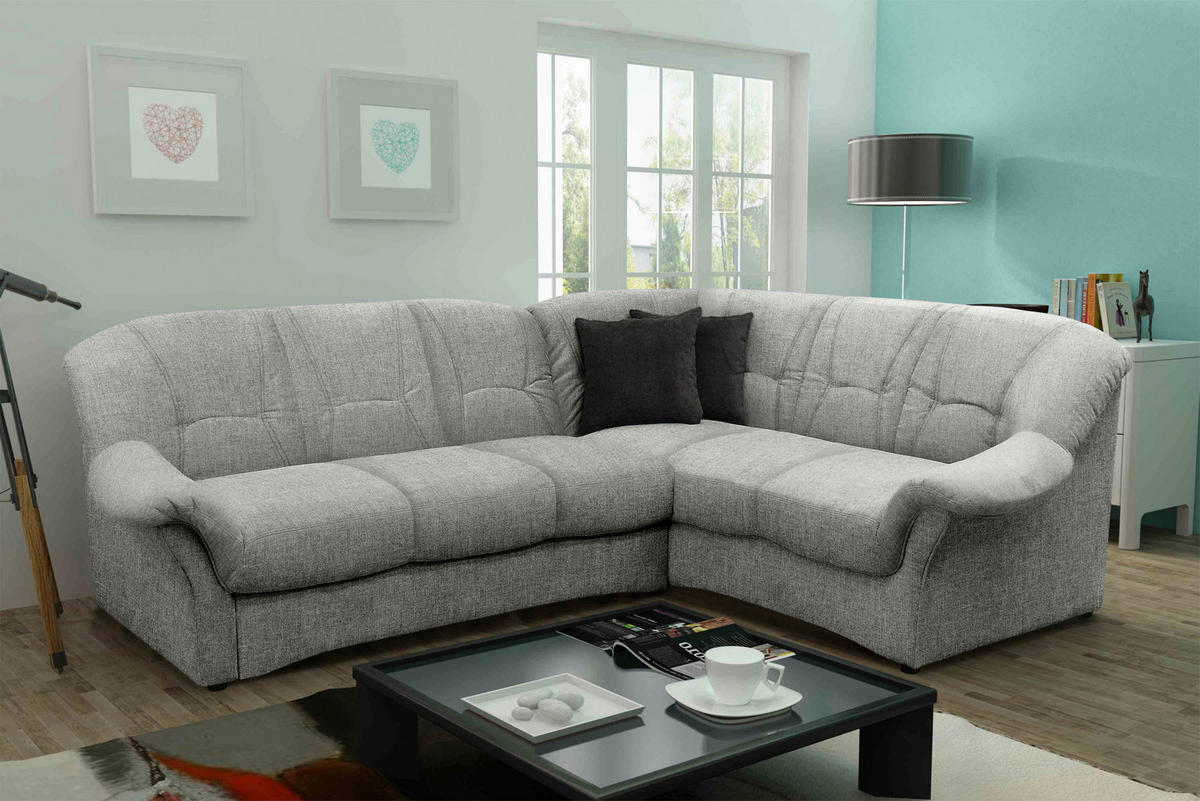 ECKSOFA Hellgrau Mikrofaser  - Hellgrau/Schwarz, KONVENTIONELL, Kunststoff/Textil (243/192cm) - MID.YOU