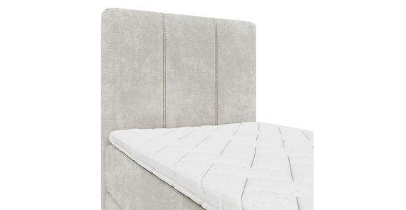 BOXBETT 90/200 cm,  in Beige, Matratze, gepolstertes Kopfteil, Bettkasten, Topper, H3 = fest  - Beige/Schwarz, Design, Holzwerkstoff/Kunststoff (90/200cm) - Esposa