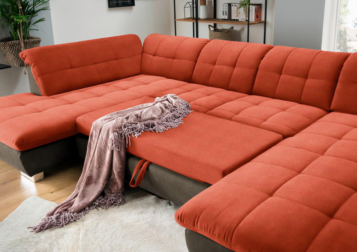 WOHNLANDSCHAFT in Mikrofaser Orange  - Chromfarben/Orange, Design, Kunststoff/Textil (211/350/204cm) - Xora