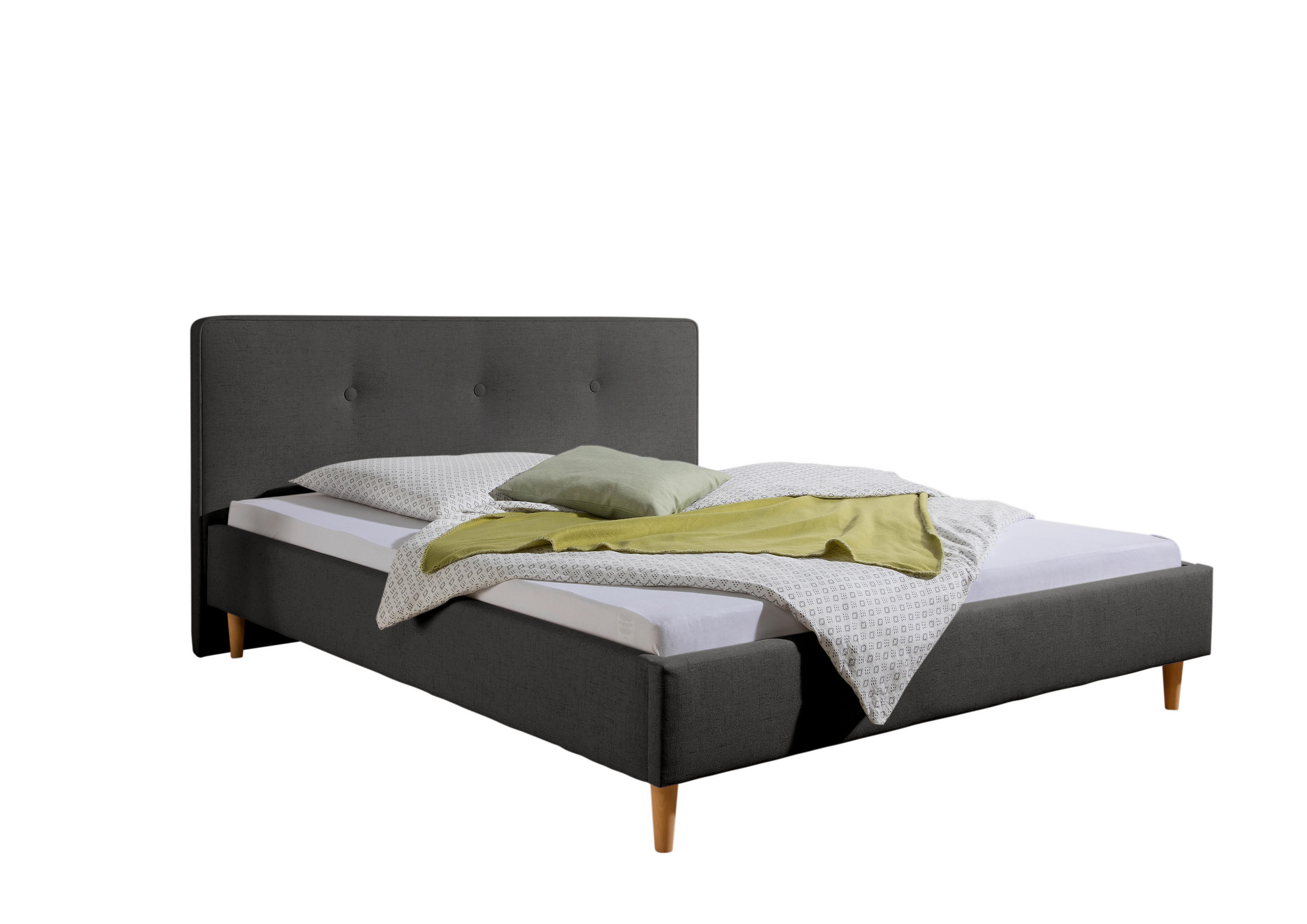 POLSTERBETT 200/200 cm,  in Anthrazit,  - Anthrazit/Naturfarben, MODERN, Holz/Textil (200/200cm) - Livetastic