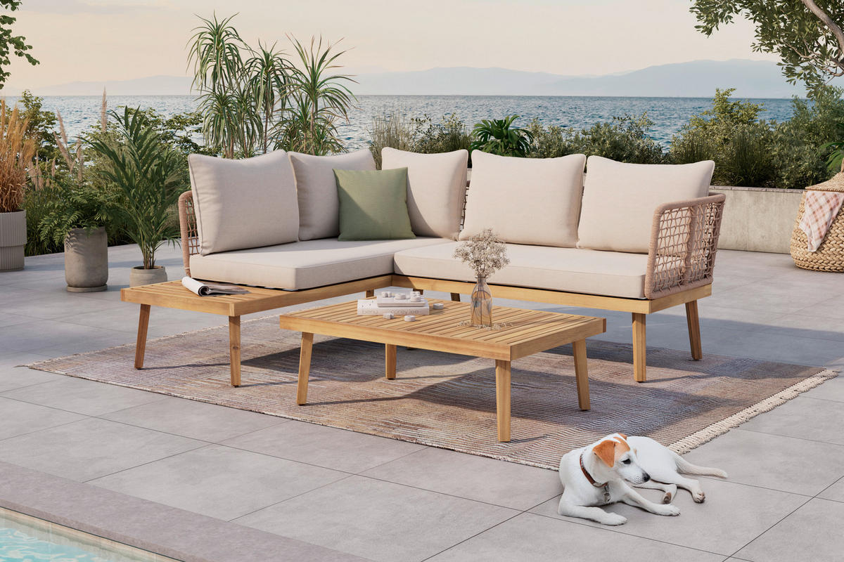 BAŠTENSKA GARNITURA 3 dela  - boja akacije/bež, Konvencionalno, drvo/metal (65/100/33cm) - Ambia Garden