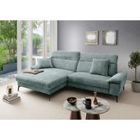 ECKSOFA CANCELLI Türkis Struktur Zierkissen, Kopfteilverstellung  - Türkis/Schwarz, KONVENTIONELL, Textil/Metall (178/300cm) - Livetastic