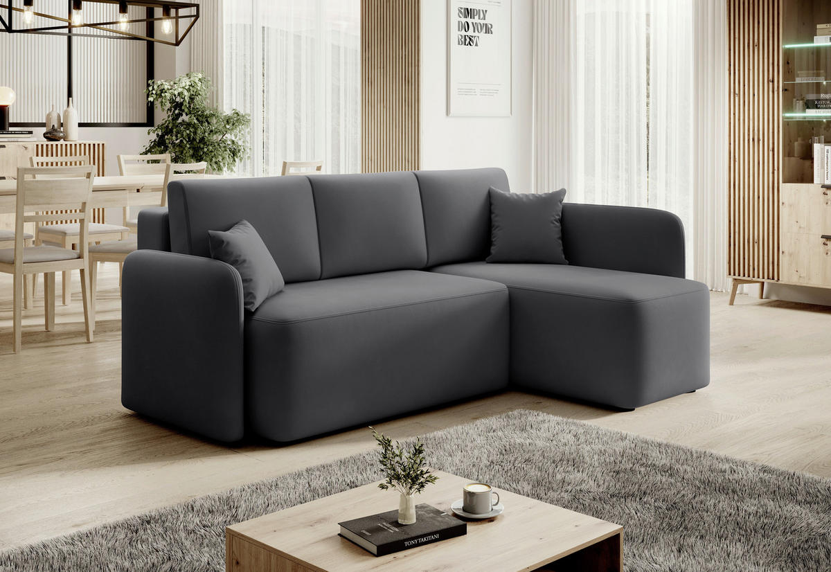 ECKSOFA Plüsch Grau  - Schwarz/Grau, Design, Kunststoff/Textil (206/150cm) - P & B