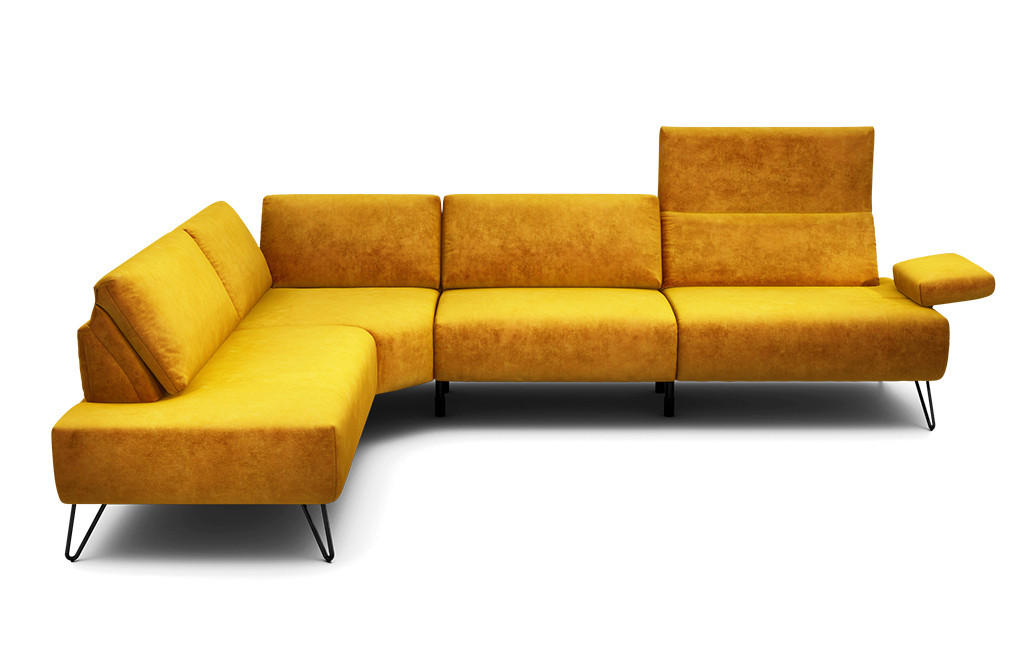 ECKSOFA Cosy Gelb Samt  - Gelb/Schwarz, Design, Textil/Metall (213/288-303cm) - SENSOO