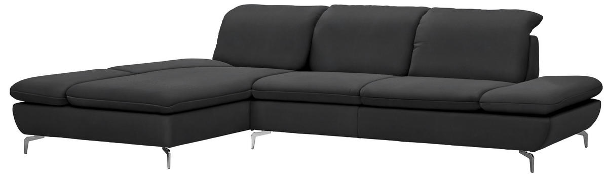 ECKSOFA in Echtleder Graphitfarben  - Silberfarben/Graphitfarben, Design, Leder/Metall (200/315cm) - Chilliano